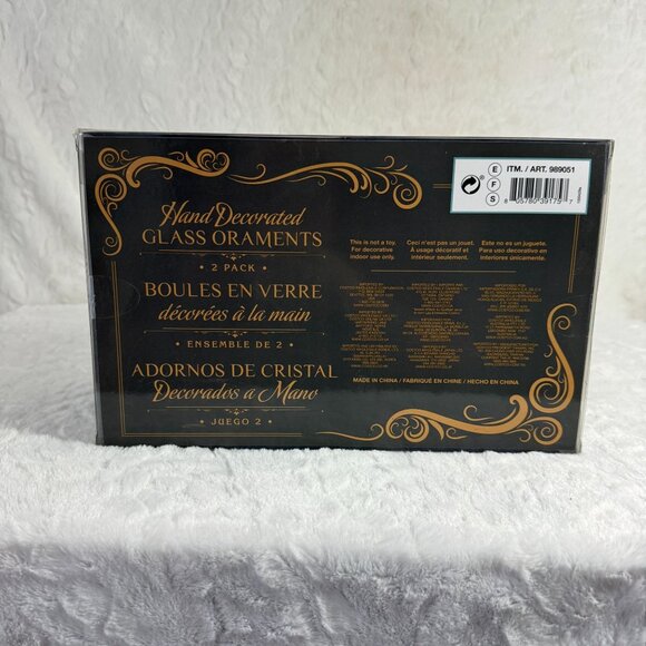 Hand Decorated Glass Ornaments 2 Pack Egg shape elegant Christmas holiday - Picture 3 of 6